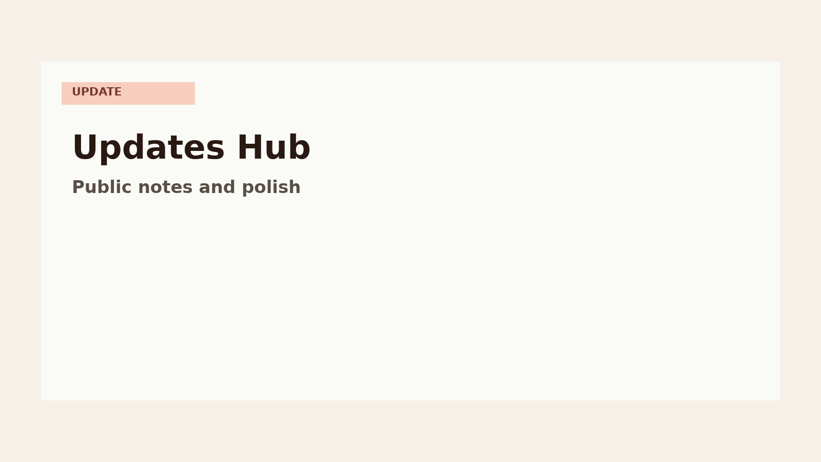 Public Updates Hub + Polished Public Shell